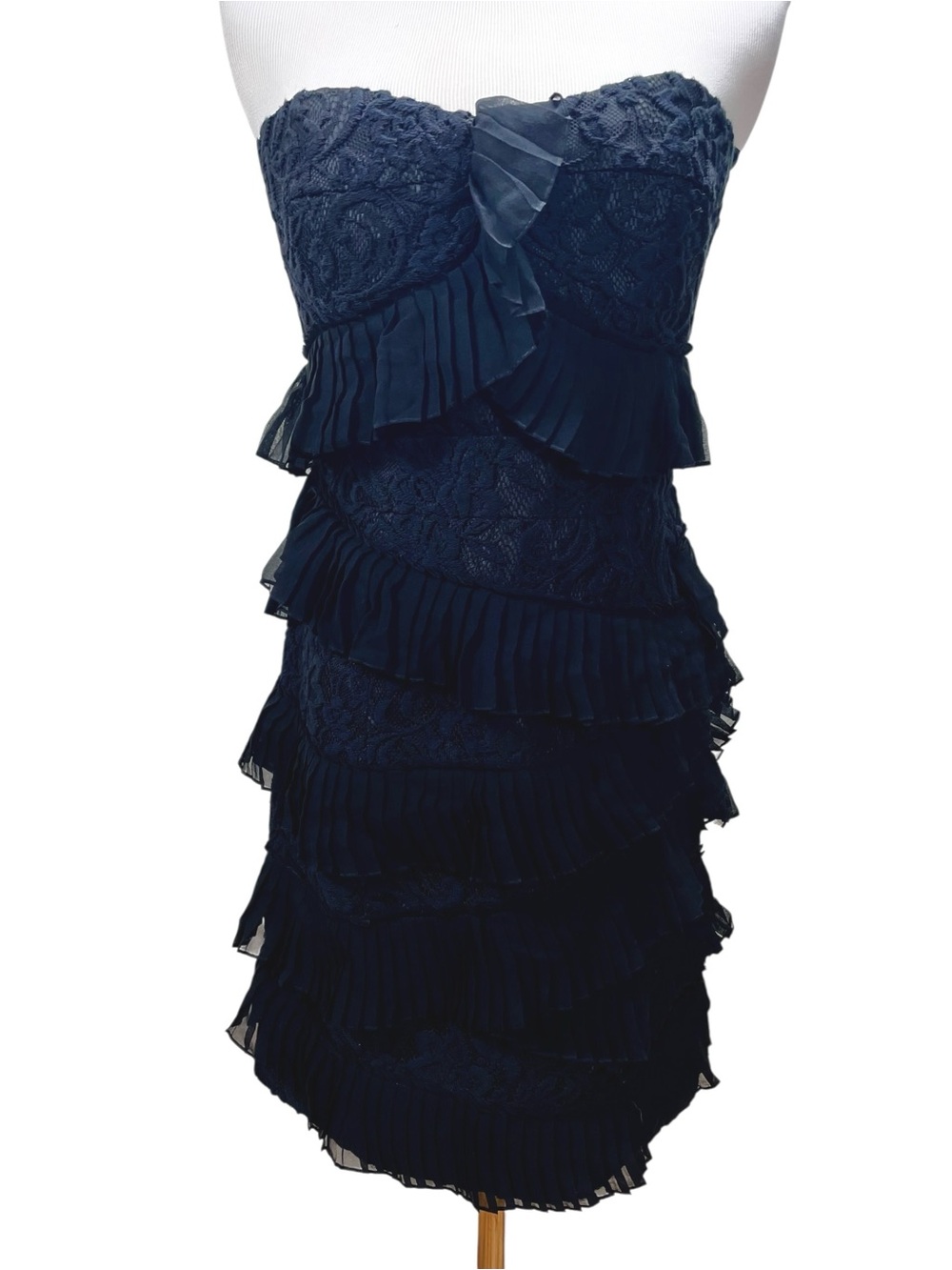 New Cynthia Steffe Black Silk Flat Ruffle Tier Strapless Dress S 4 Neiman Marcus